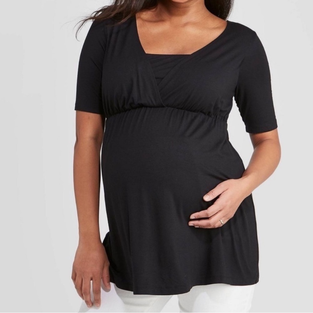 Ingrid & Isabel Black Maternity Top Nursing Feature Elbow Sleeve Black Medium - Picture 7 of 14